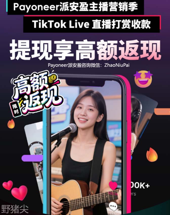 Payoneer派安盈提现TikTok直播打赏限时返现 Payoneer派安盈能收款哪些国家的TikTok直播打赏?.jpg